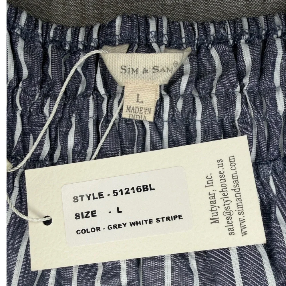 Sim & Sam Grey White Striped Smocked Peplum Halter Top NWT Size L 51216BL